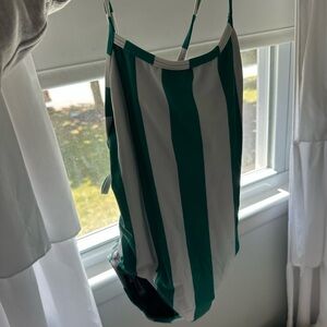 Green and White Striped Swimsuit